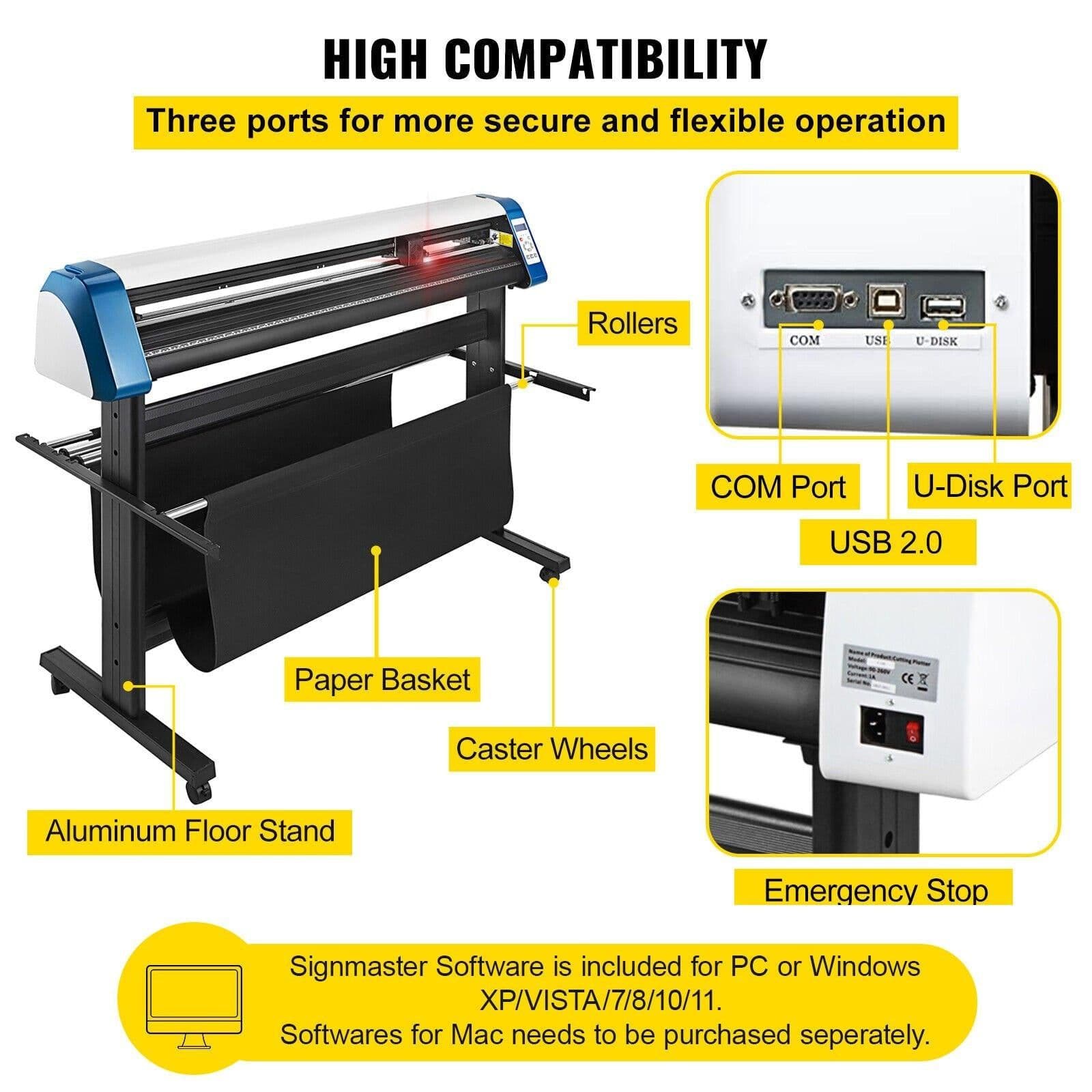 image-VEVOR Vinyl Cutter 53 Inch Vinyl Cutter Machine Semi-Automatic DIY Vinyl Printer Cutter Machine Manual Positioning Sign Cutting with Floor Stand Signmaster Software