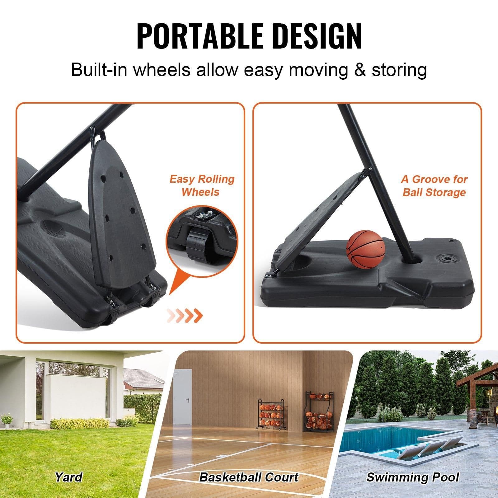 image-VEVOR Basketball Hoop, 7.6-10 ft Adjustable Height Portable Backboard System, 54 inch Basketball Hoop & Goal, Kids & Adults Basketball Set with Wheels, Stand, and Fillable Base, for Outdoor/Indoor
