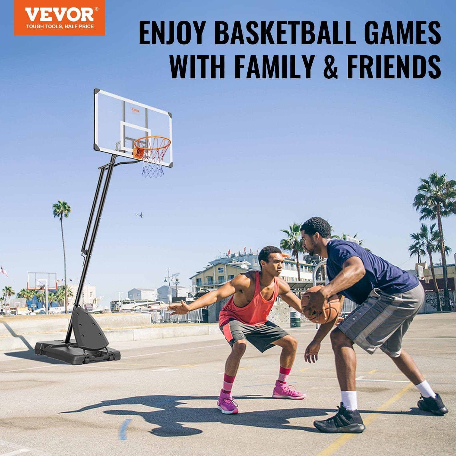 image-VEVOR Basketball Hoop, 7.6-10 ft Adjustable Height Portable Backboard System, 54 inch Basketball Hoop & Goal, Kids & Adults Basketball Set with Wheels, Stand, and Fillable Base, for Outdoor/Indoor