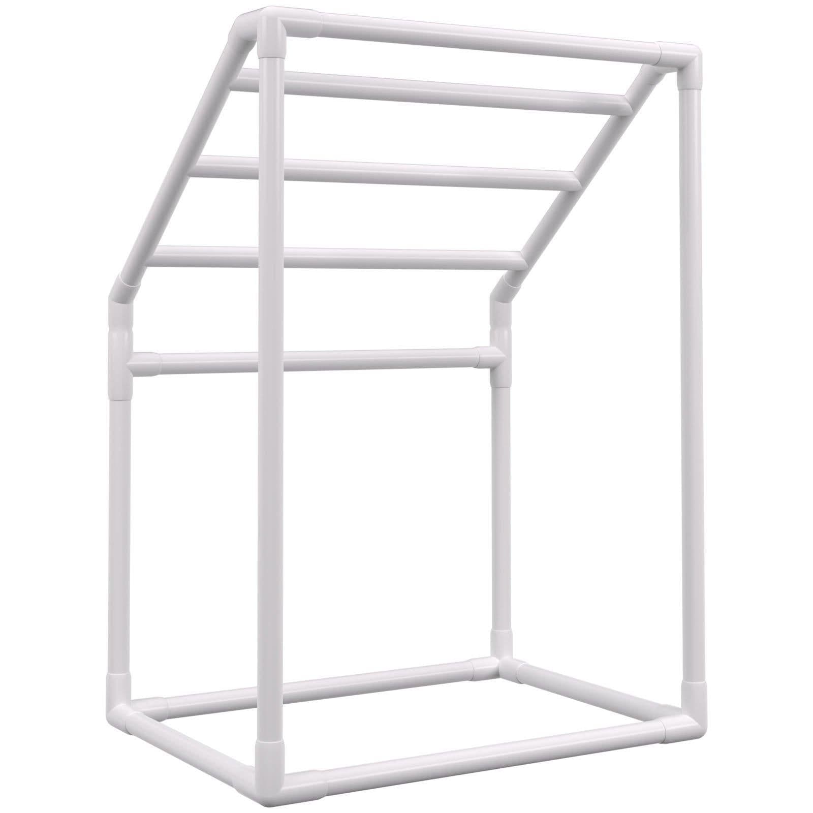 image-VEVOR Towel Rack, 5 Bars Outdoor PVC Towel Holder, Freestanding Pool Towel Hanger Stand with Clips, Bag & Hook, Outdoor Indoor Quilt Drying Rack Organizer, Ideal for Poolside, Bathroom, Spa, White