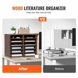 image-VEVOR Literature Organizers, 12 Compartments Office Mailbox with Adjustable Shelves, Wood Literature Sorter 20.4x12x16.1 inches for Office, Home, Classroom, Mailrooms Organization, EPA Certified Brown