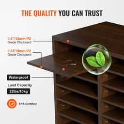 image-VEVOR Literature Organizers, 12 Compartments Office Mailbox with Adjustable Shelves, Wood Literature Sorter 20.4x12x16.1 inches for Office, Home, Classroom, Mailrooms Organization, EPA Certified Brown