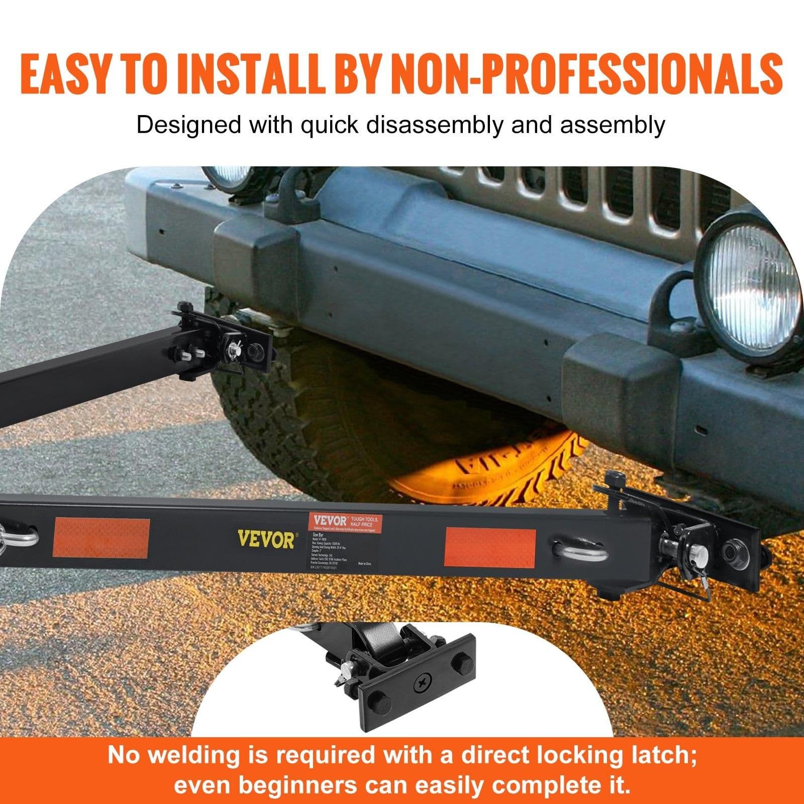 image-VEVOR Universal Tow Bar - 5500 lbs Capacity with Chains 2" Coupler