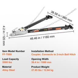 image-VEVOR Universal Tow Bar - 5500 lbs Capacity with Chains 2" Coupler