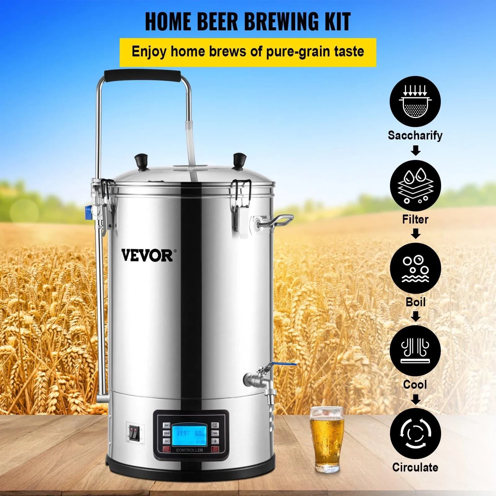 image-VEVOR Electric Brewing System - 9.2 Gal All-in-One Beer Brewer
