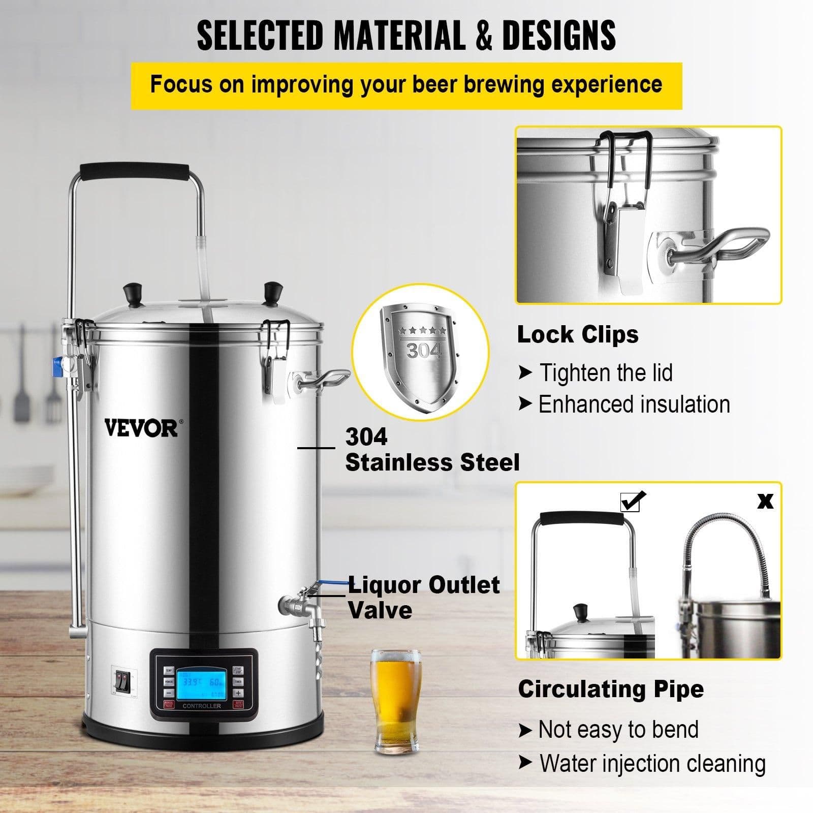 image-VEVOR Electric Brewing System - 9.2 Gal All-in-One Beer Brewer