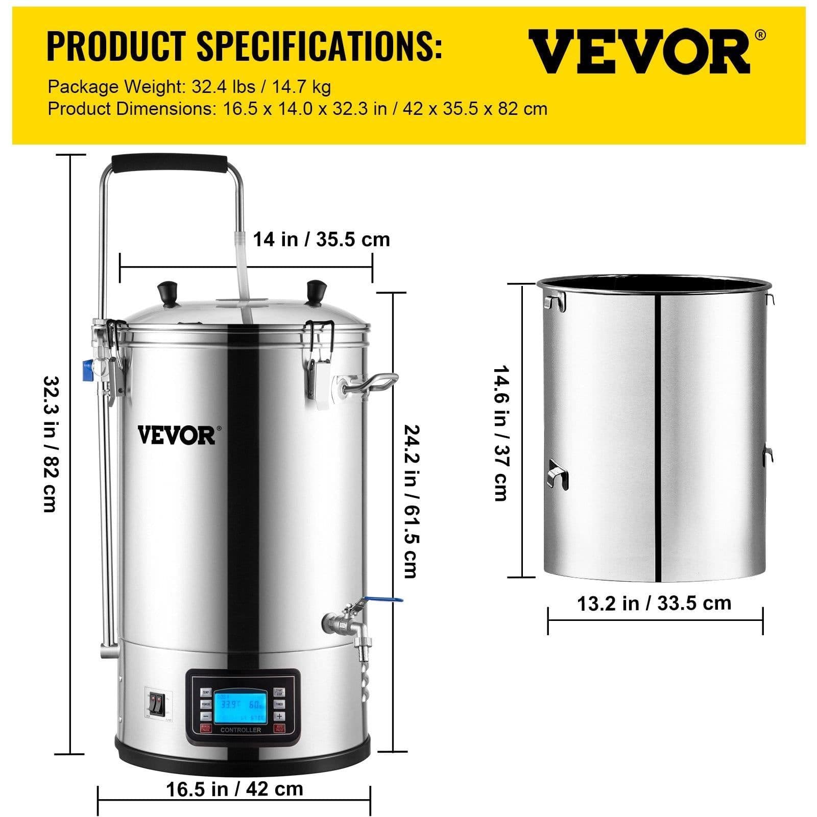 image-VEVOR Electric Brewing System - 9.2 Gal All-in-One Beer Brewer