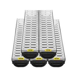 image-VEVOR Trench Drain System, Channel Drain with Metal Grate, 5.7x3.1-Inch HDPE Drainage Trench, Black Plastic Garage Floor Drain, 5x39 Trench Drain Grate, with 5 End Caps, for Garden, Driveway-5 Pack