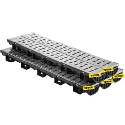 image-VEVOR Trench Drain System, Channel Drain with Metal Grate, 5.7x3.1-Inch HDPE Drainage Trench, Black Plastic Garage Floor Drain, 5x39 Trench Drain Grate, with 5 End Caps, for Garden, Driveway-5 Pack