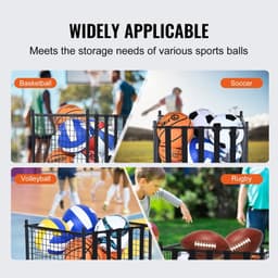 image-VEVOR Rolling Sports Ball Storage Cart, Lockable Basketball Cage with Elastic Straps, Sport Equipment Holder Organizer for Indoor Outdoor, Steel Storage Rack for Garages, Playgroup, Gym and Schools