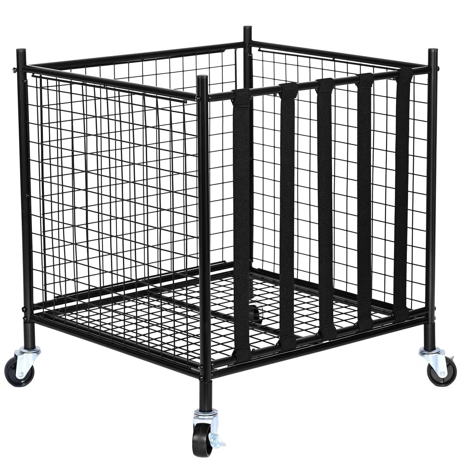 image-VEVOR Rolling Sports Ball Storage Cart, Lockable Basketball Cage with Elastic Straps, Sport Equipment Holder Organizer for Indoor Outdoor, Steel Storage Rack for Garages, Playgroup, Gym and Schools