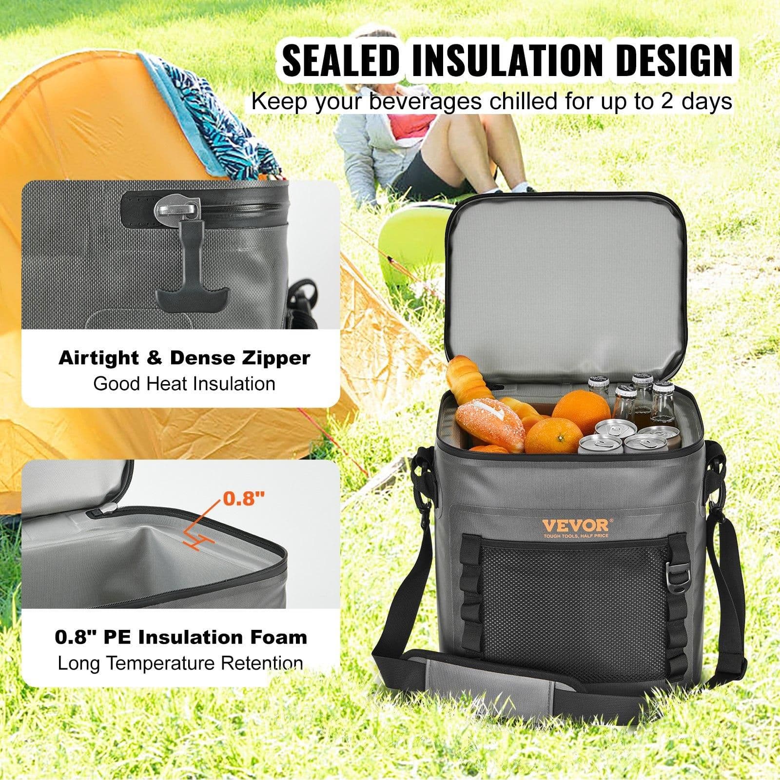 image-VEVOR Soft Cooler Bag, 30 Cans Soft Sided Cooler Bag Leakproof with Zipper, Waterproof Soft Cooler Insulated Bag, Lightweight & Portable Collapsible Cooler for Beach, Hiking, Picnic, Camping, Travel