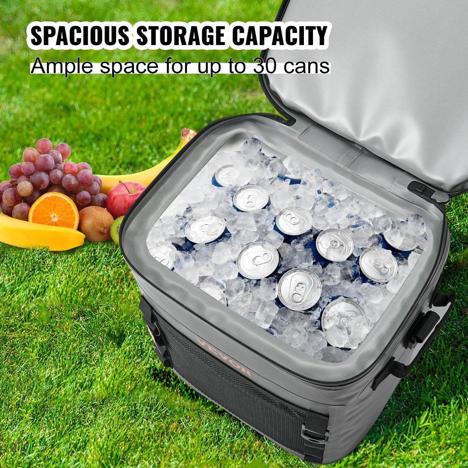 image-VEVOR Soft Cooler Bag, 30 Cans Soft Sided Cooler Bag Leakproof with Zipper, Waterproof Soft Cooler Insulated Bag, Lightweight & Portable Collapsible Cooler for Beach, Hiking, Picnic, Camping, Travel
