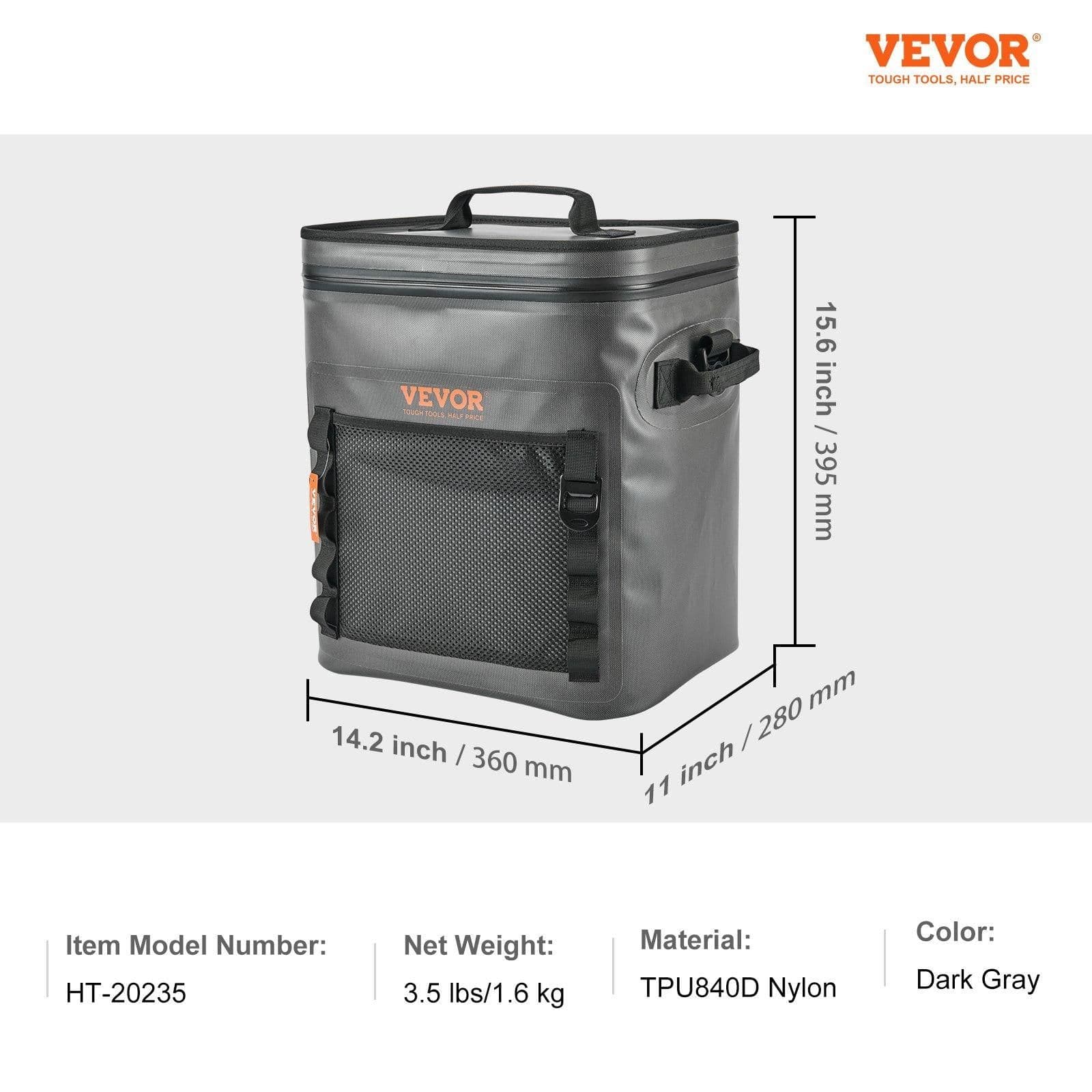 image-VEVOR Soft Cooler Bag, 30 Cans Soft Sided Cooler Bag Leakproof with Zipper, Waterproof Soft Cooler Insulated Bag, Lightweight & Portable Collapsible Cooler for Beach, Hiking, Picnic, Camping, Travel