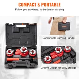 image-VEVOR Ratchet Pipe Threader Kit, 1/2" NPT, 3/4" NPT, 1" NPT Manual Ratcheting Pipe Threader, Portable Pipe Threading Tool Set with 3PCS NPT Dies, Storage Case for Galvanized Aluminum Iron Copper Pipes
