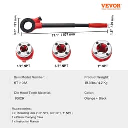 image-VEVOR Ratchet Pipe Threader Kit, 1/2" NPT, 3/4" NPT, 1" NPT Manual Ratcheting Pipe Threader, Portable Pipe Threading Tool Set with 3PCS NPT Dies, Storage Case for Galvanized Aluminum Iron Copper Pipes