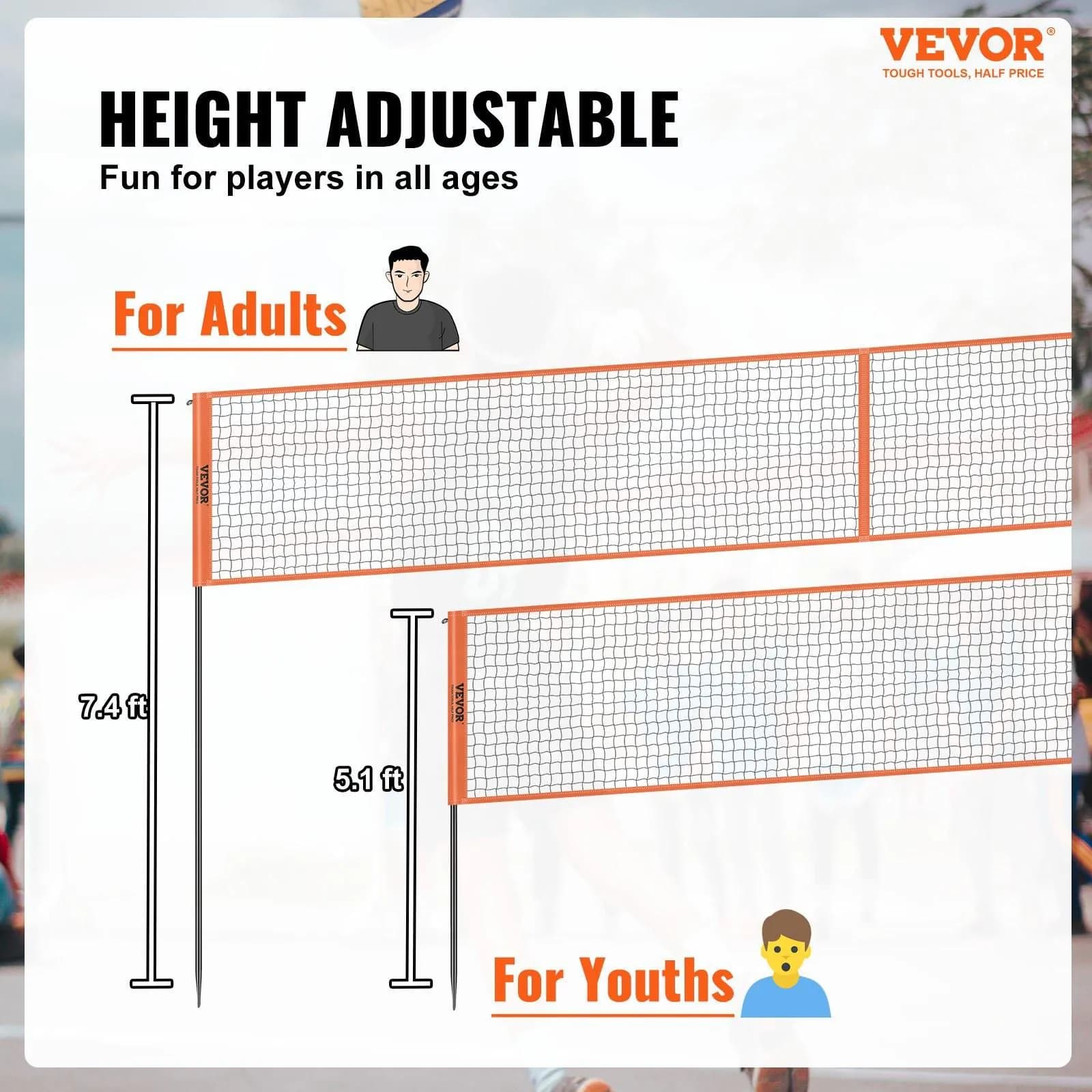 image-VEVOR 4-Way Volleyball Net, Adjustable Height Badminton Net Set for Backyard Beach Lawn, Outdoor Portable Volleyball Net with Carrying Bag, 4 Square Quick Assemble Game Set For Kids And Adults