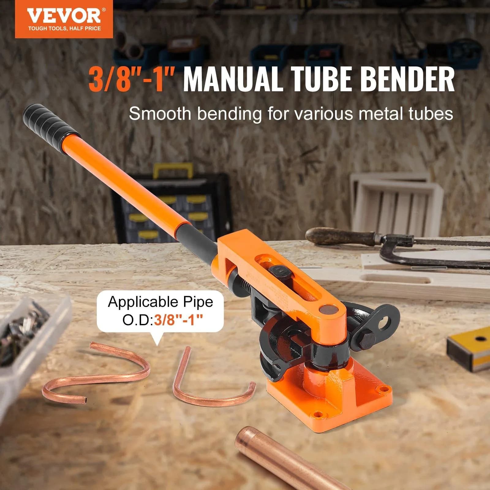 image-VEVOR Pipe Tube Bender, 3/8" to 1" OD Manual Pipe Tube Bender with 7 Bending Dies, 180° Copper Aluminum Pipes Bending Tools for HVAC Air Conditioning Refrigerator Auto Repair