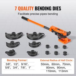 image-VEVOR Pipe Tube Bender, 3/8" to 1" OD Manual Pipe Tube Bender with 7 Bending Dies, 180° Copper Aluminum Pipes Bending Tools for HVAC Air Conditioning Refrigerator Auto Repair