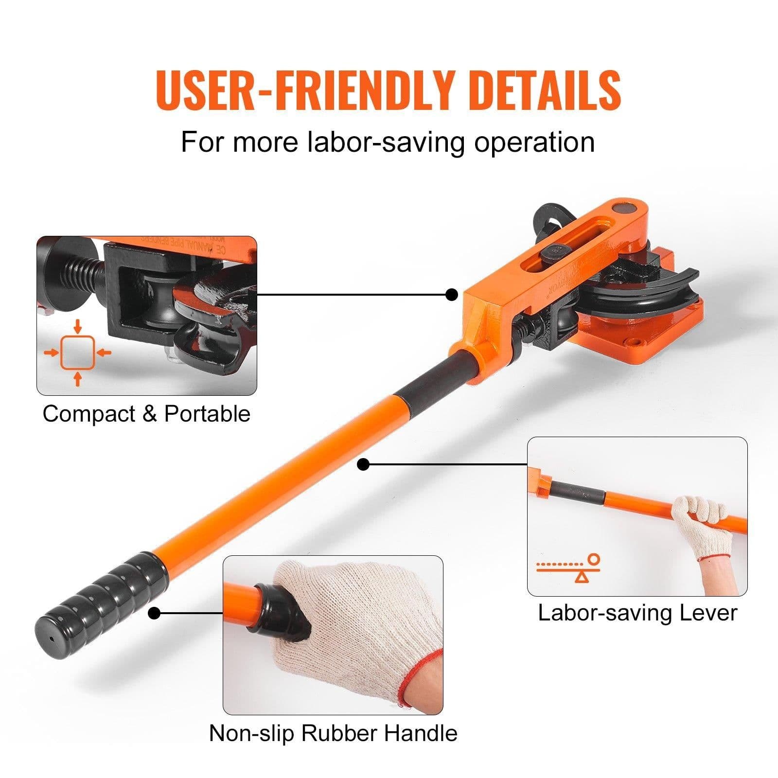 image-VEVOR Pipe Tube Bender, 3/8" to 1" OD Manual Pipe Tube Bender with 7 Bending Dies, 180° Copper Aluminum Pipes Bending Tools for HVAC Air Conditioning Refrigerator Auto Repair