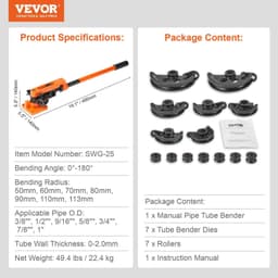 image-VEVOR Pipe Tube Bender, 3/8" to 1" OD Manual Pipe Tube Bender with 7 Bending Dies, 180° Copper Aluminum Pipes Bending Tools for HVAC Air Conditioning Refrigerator Auto Repair