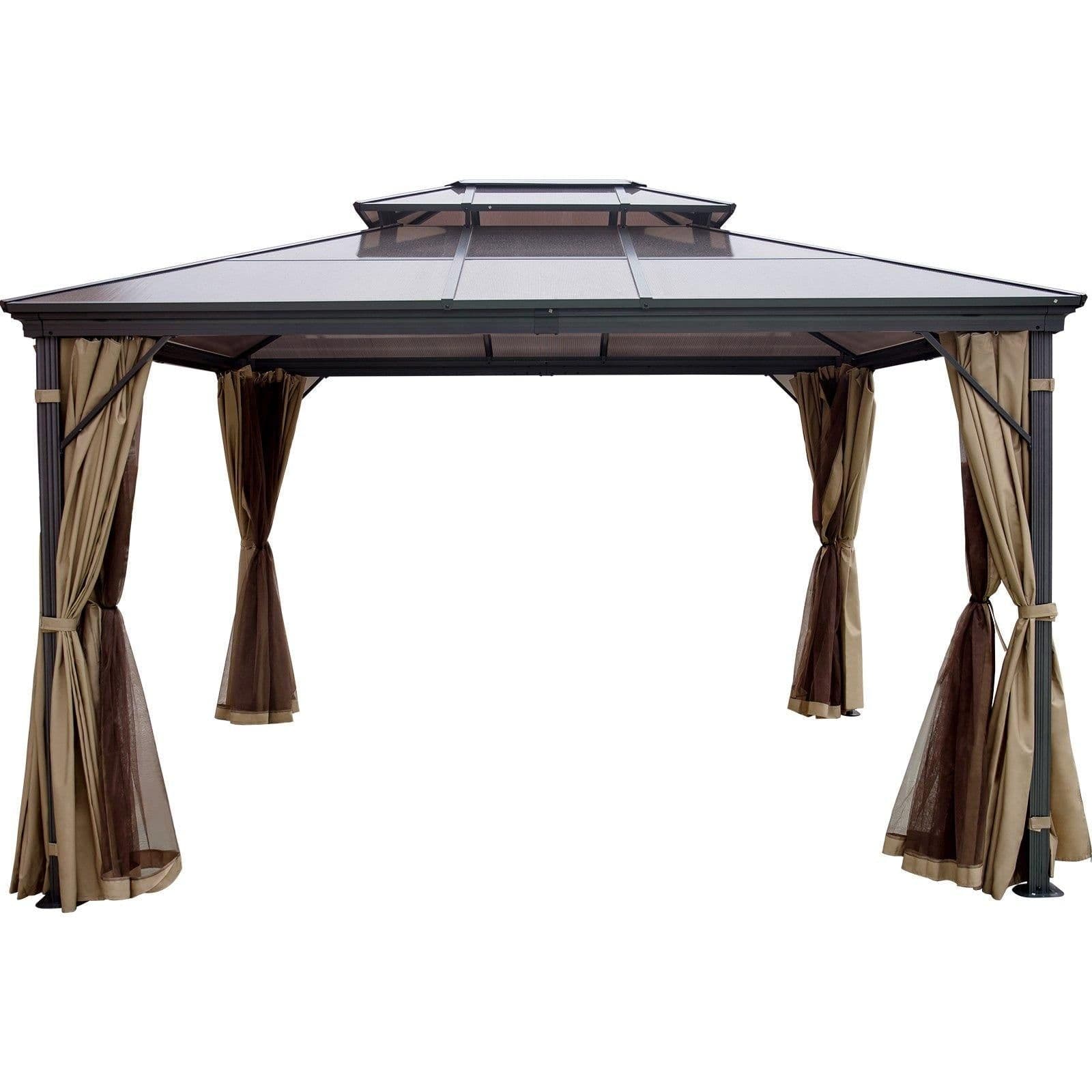 image-VEVOR Hardtop Gazebo 10' x 10' with Netting - Metal Gazebo Aluminum Permanent Double Tier Roof- Gazebos for Patios, Backyard, Outdoor and Lawn