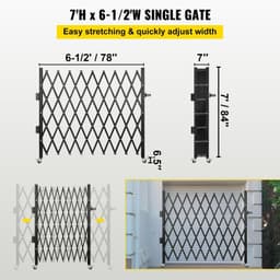 image-VEVOR Single Folding Security Gate, 7' H x 6-1/2' W Folding Door Gate, Steel Accordion Security Gate, Flexible Expanding Security Gate, 360° Rolling Barricade Gate, Scissor Gate/Door with Padlock