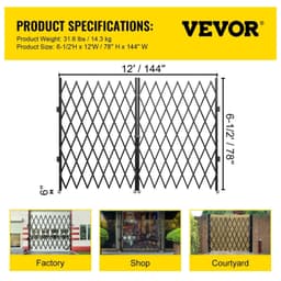 image-VEVOR Double Folding Security Gate, 6-1/2' H x 12' W Folding Door Gate, Steel Accordion Security Gate, Flexible Expanding Security Gate, 360° Rolling Barricade Gate, Scissor Gate or Door with Keys