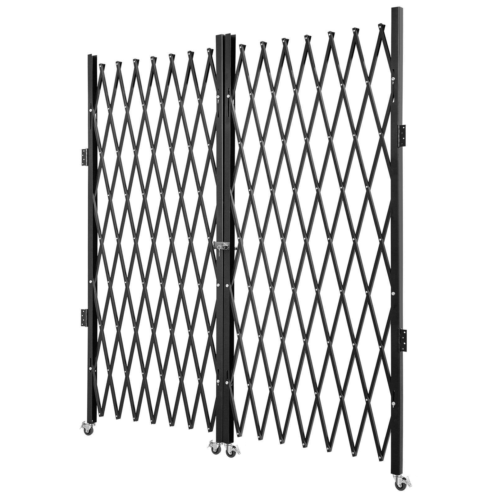 image-VEVOR Double Folding Security Gate, 6-1/2' H x 12' W Folding Door Gate, Steel Accordion Security Gate, Flexible Expanding Security Gate, 360° Rolling Barricade Gate, Scissor Gate or Door with Keys