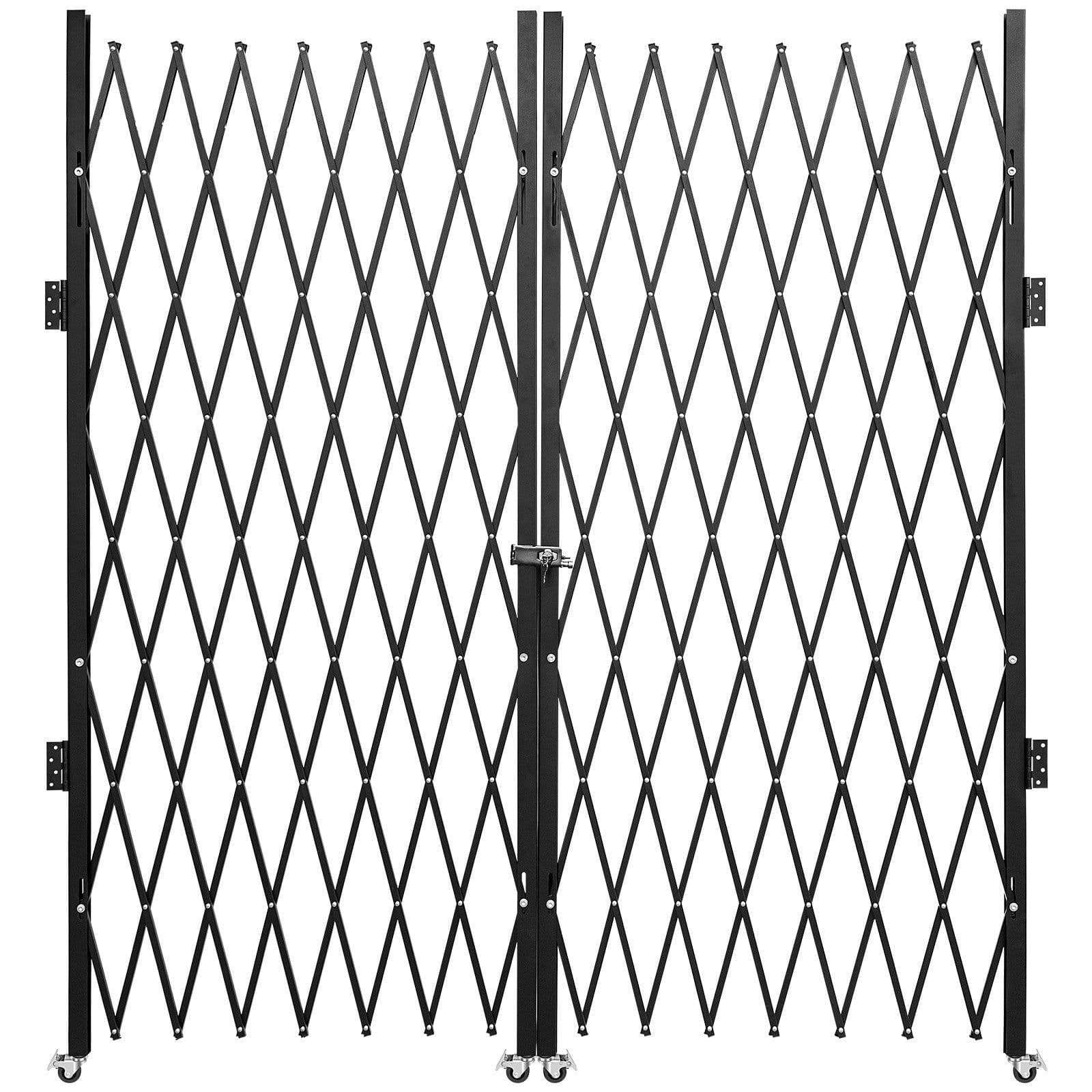 image-VEVOR Double Folding Security Gate, 6-1/2' H x 12' W Folding Door Gate, Steel Accordion Security Gate, Flexible Expanding Security Gate, 360° Rolling Barricade Gate, Scissor Gate or Door with Keys