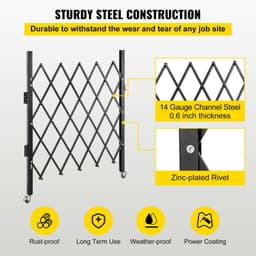 image-VEVOR Single Folding Security Gate, 5' H x 5-1/2' W Folding Door Gate, Steel Accordion Security Gate, Flexible Expanding Security Gate, 360° Rolling Barricade Gate, Scissor Gate/Door with Padlock