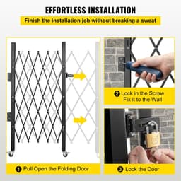image-VEVOR Single Folding Security Gate, 5' H x 5-1/2' W Folding Door Gate, Steel Accordion Security Gate, Flexible Expanding Security Gate, 360° Rolling Barricade Gate, Scissor Gate/Door with Padlock