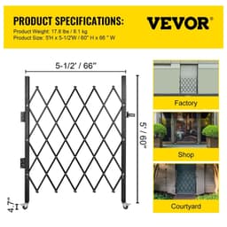 image-VEVOR Single Folding Security Gate, 5' H x 5-1/2' W Folding Door Gate, Steel Accordion Security Gate, Flexible Expanding Security Gate, 360° Rolling Barricade Gate, Scissor Gate/Door with Padlock