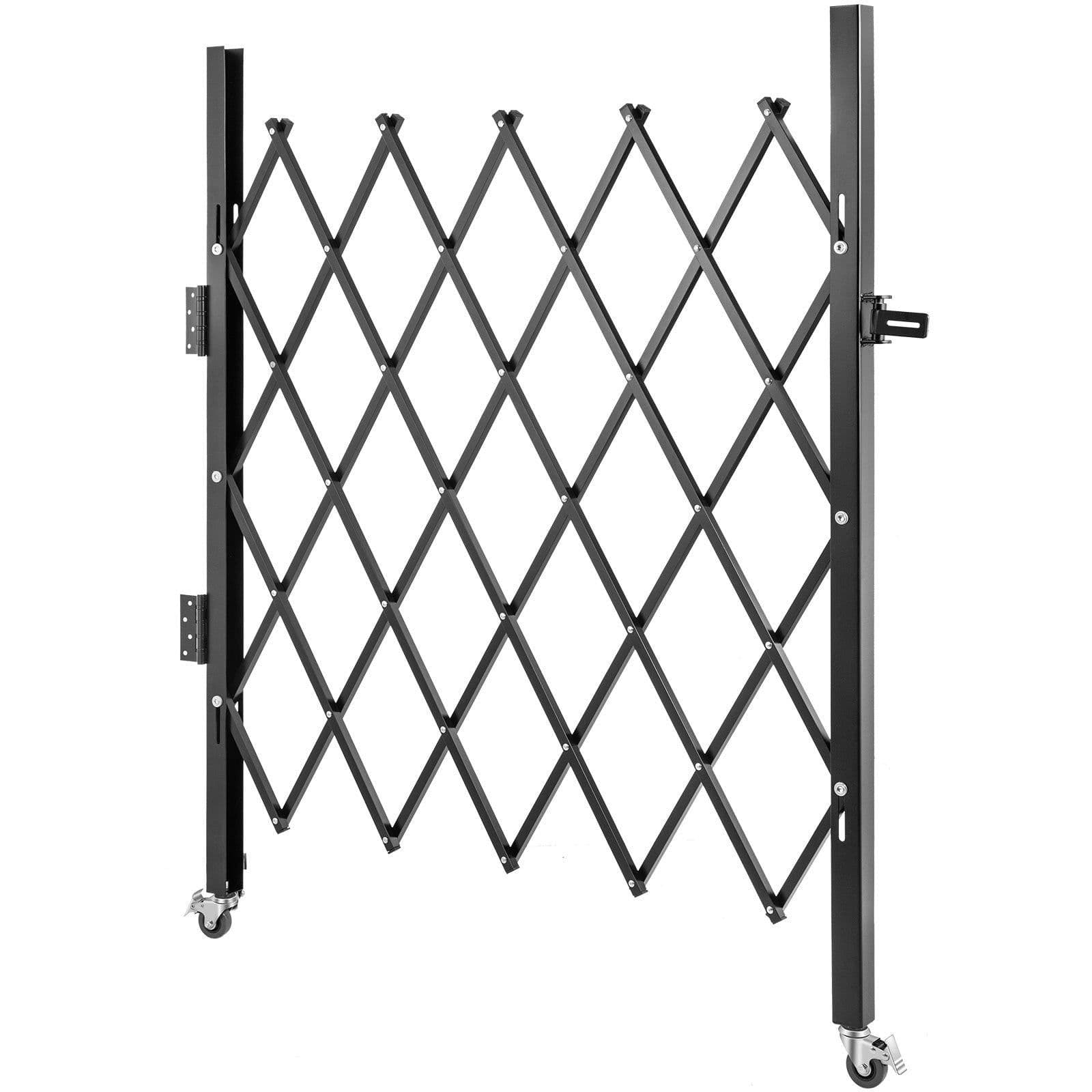 image-VEVOR Single Folding Security Gate, 5' H x 5-1/2' W Folding Door Gate, Steel Accordion Security Gate, Flexible Expanding Security Gate, 360° Rolling Barricade Gate, Scissor Gate/Door with Padlock