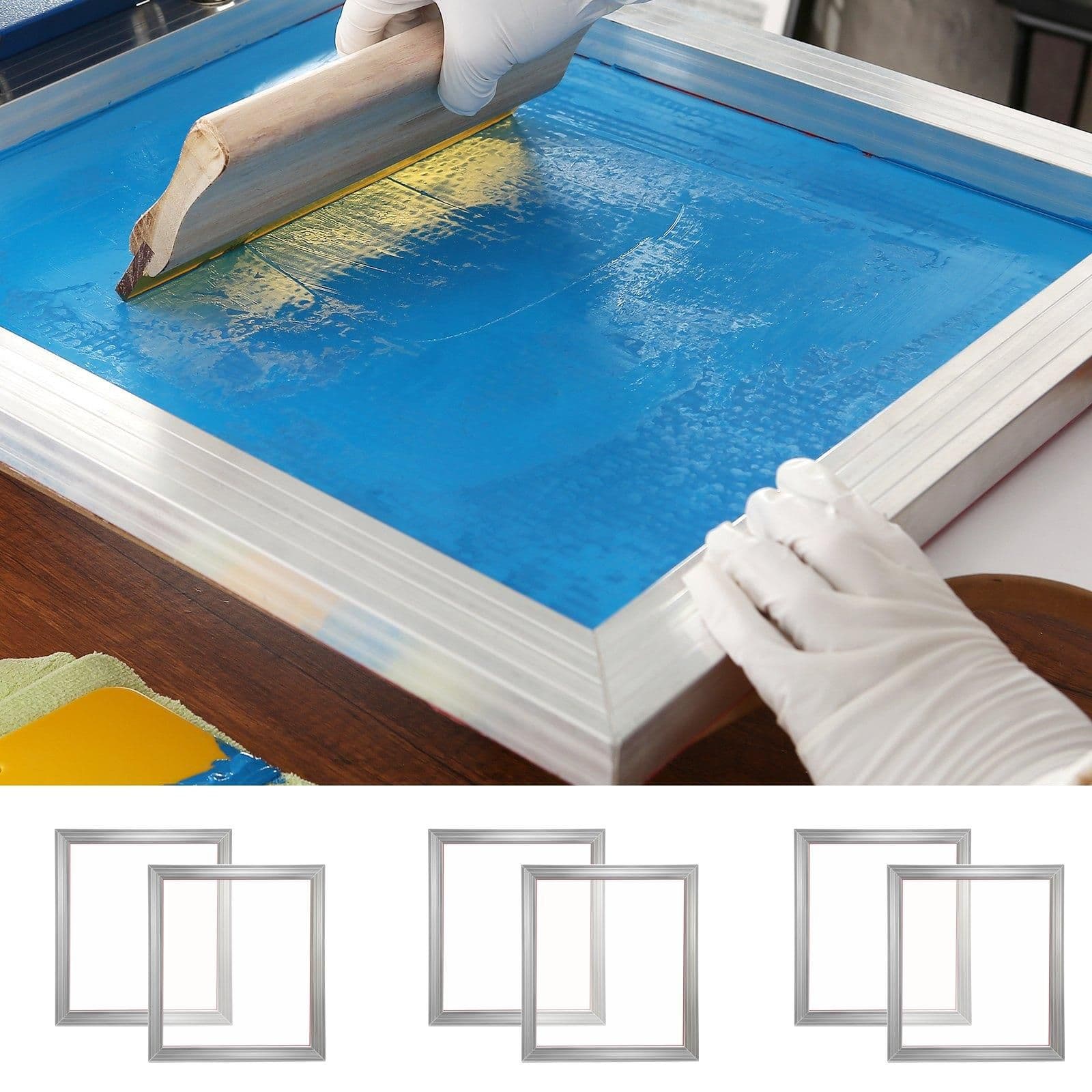image-VEVOR Screen Printing Kit, 6 Pieces Aluminum Silk Screen Printing Frames, 18x20inch Silk Screen Printing Frame with 160 Count Mesh, High Tension Nylon Mesh and Sealing Tape for T-shirts DIY Printing
