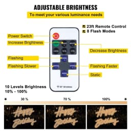 image-VEVOR Happy Birthday Neon Sign, 18" x 8" & 26" x 7.5" LED Neon Lights Signs, Adjustable Brightness with Dimmer Switch and Power Adapter, Reusable for Party, Club, Celebration and Decoration Warm W
