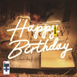 image-VEVOR Happy Birthday Neon Sign, 18" x 8" & 26" x 7.5" LED Neon Lights Signs, Adjustable Brightness with Dimmer Switch and Power Adapter, Reusable for Party, Club, Celebration and Decoration Warm W
