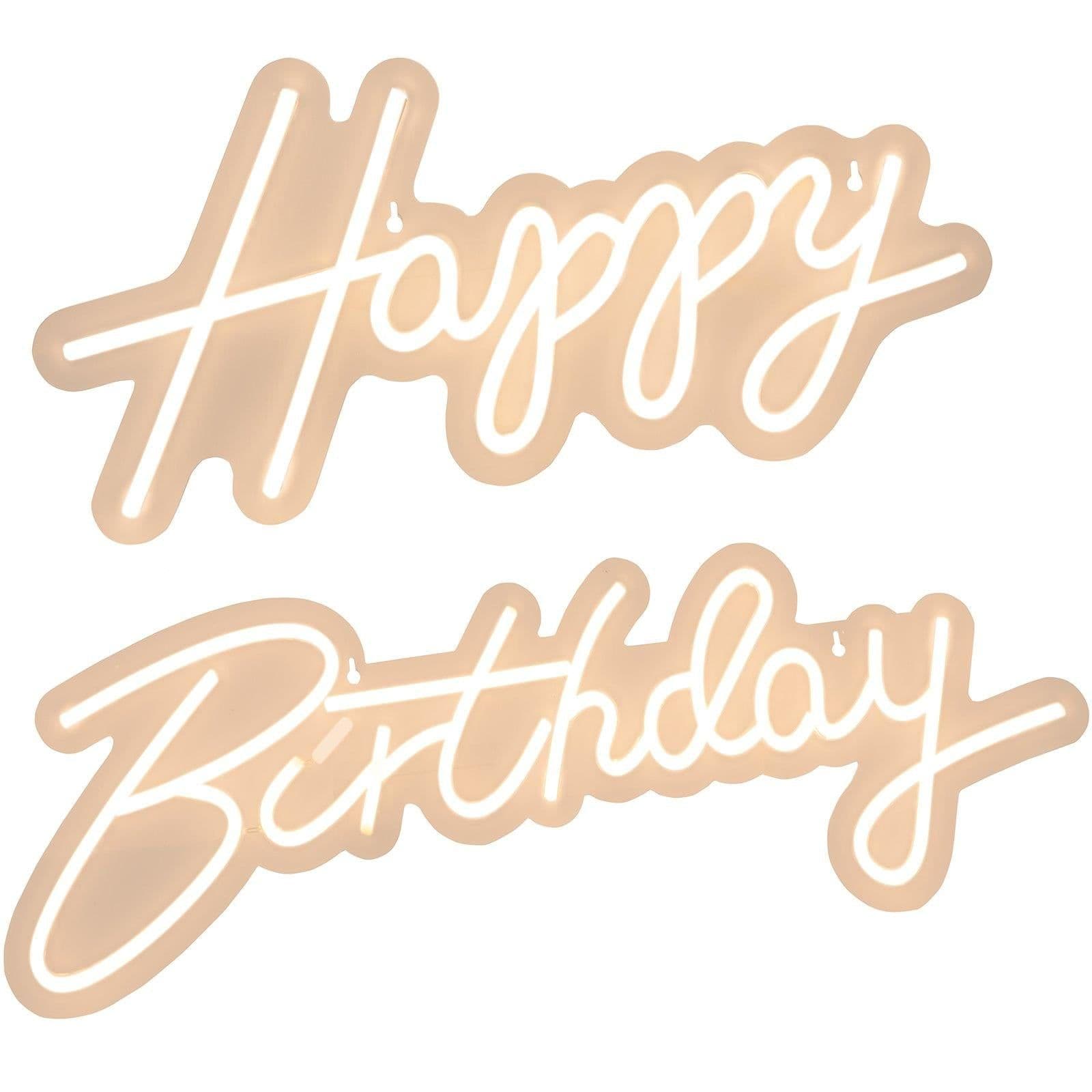 image-VEVOR Happy Birthday Neon Sign, 18" x 8" & 26" x 7.5" LED Neon Lights Signs, Adjustable Brightness with Dimmer Switch and Power Adapter, Reusable for Party, Club, Celebration and Decoration Warm W