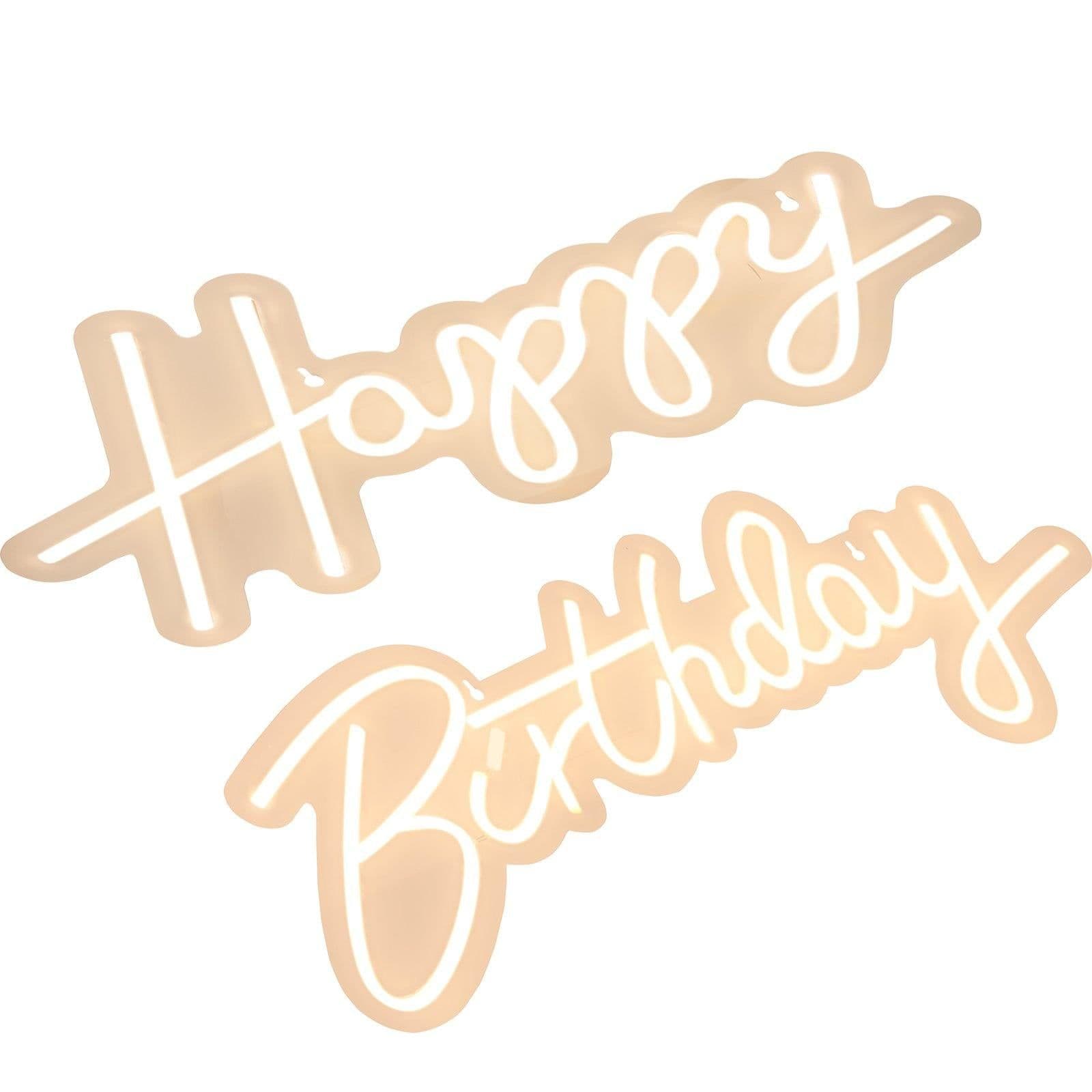 image-VEVOR Happy Birthday Neon Sign, 18" x 8" & 26" x 7.5" LED Neon Lights Signs, Adjustable Brightness with Dimmer Switch and Power Adapter, Reusable for Party, Club, Celebration and Decoration Warm W