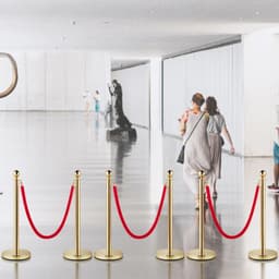 image-VEVOR Velvet Ropes and Posts, 5 ft/1.5 m Red Rope, Stainless Steel Gold Stanchion with Ball Top, Red Crowd Control Barrier Used for Theaters, Party, Wedding, Exhibition, Ticket Offices Pack Sets (6)