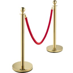 image-VEVOR Velvet Ropes and Posts, 5 ft/1.5 m Red Rope, Stainless Steel Gold Stanchion with Ball Top, Red Crowd Control Barrier Used for Theaters, Party, Wedding, Exhibition, Ticket Offices Pack Sets (6)