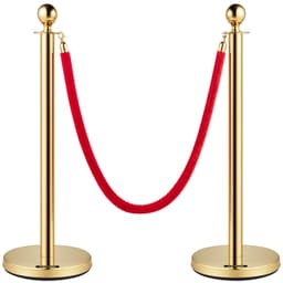 image-VEVOR Velvet Ropes and Posts, 5 ft/1.5 m Red Rope, Stainless Steel Gold Stanchion with Ball Top, Red Crowd Control Barrier Used for Theaters, Party, Wedding, Exhibition, Ticket Offices Pack Sets (6)