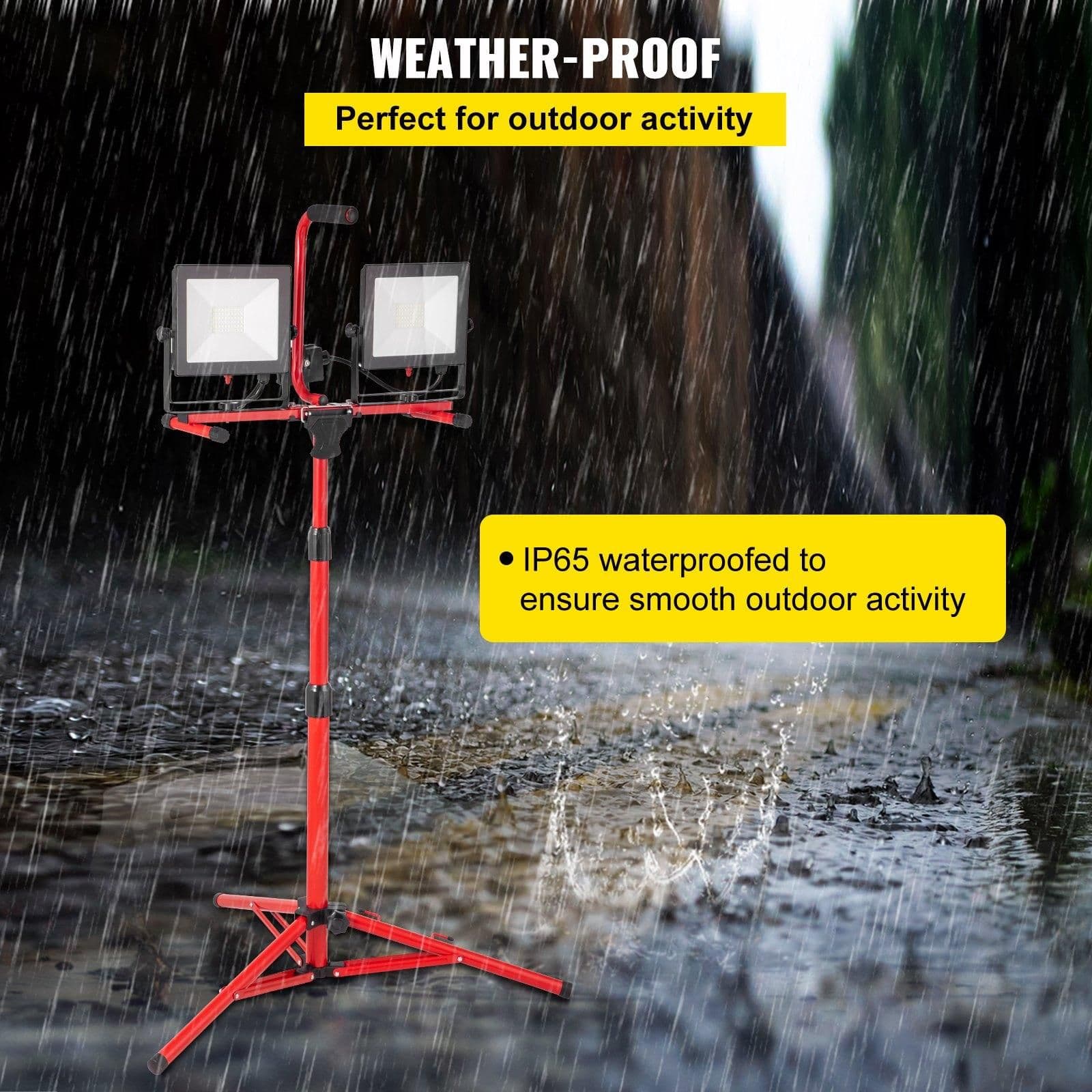 image-VEVOR LED Work Light with Stand, 2PCS 10000 Lumen Dual-head LED Work Light with 27.6"-68.1" Adjustable and Foldable Tripod Stand, IP65 Waterproofed LED Tripod Work Light, with 5000 K Color Temperatu