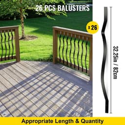 image-VEVOR Deck Balusters, 26 Pack Metal Deck Spindles, 32.25"x1" Staircase Baluster with Screws, Iron Deck Railing for Wood and Composite Deck, Stylish Baluster for Outdoor Stair Deck Porch
