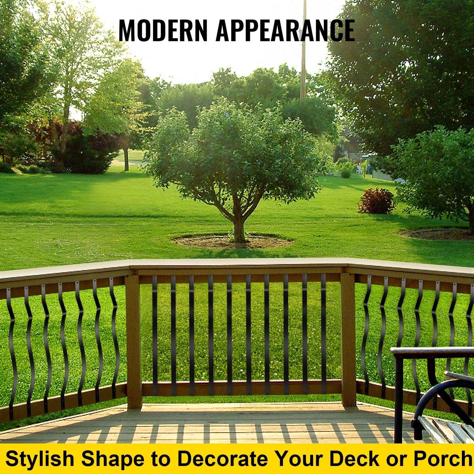 image-VEVOR Deck Balusters, 26 Pack Metal Deck Spindles, 32.25"x1" Staircase Baluster with Screws, Iron Deck Railing for Wood and Composite Deck, Stylish Baluster for Outdoor Stair Deck Porch