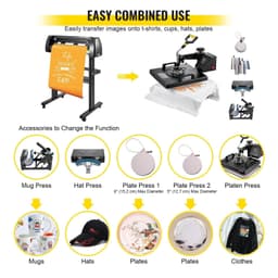 image-VEVOR 8-in-1 Heat Press 15"x15" & 53" Vinyl Cutter Plotter Bundle
