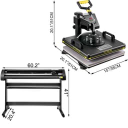 image-VEVOR 8-in-1 Heat Press 15"x15" & 53" Vinyl Cutter Plotter Bundle