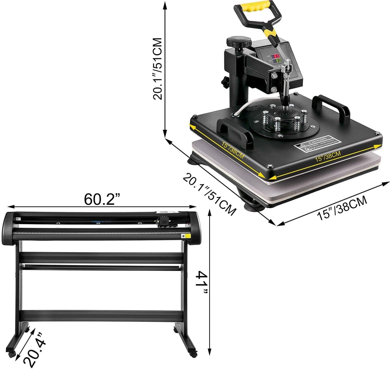 image-VEVOR 8-in-1 Heat Press 15"x15" & 53" Vinyl Cutter Plotter Bundle