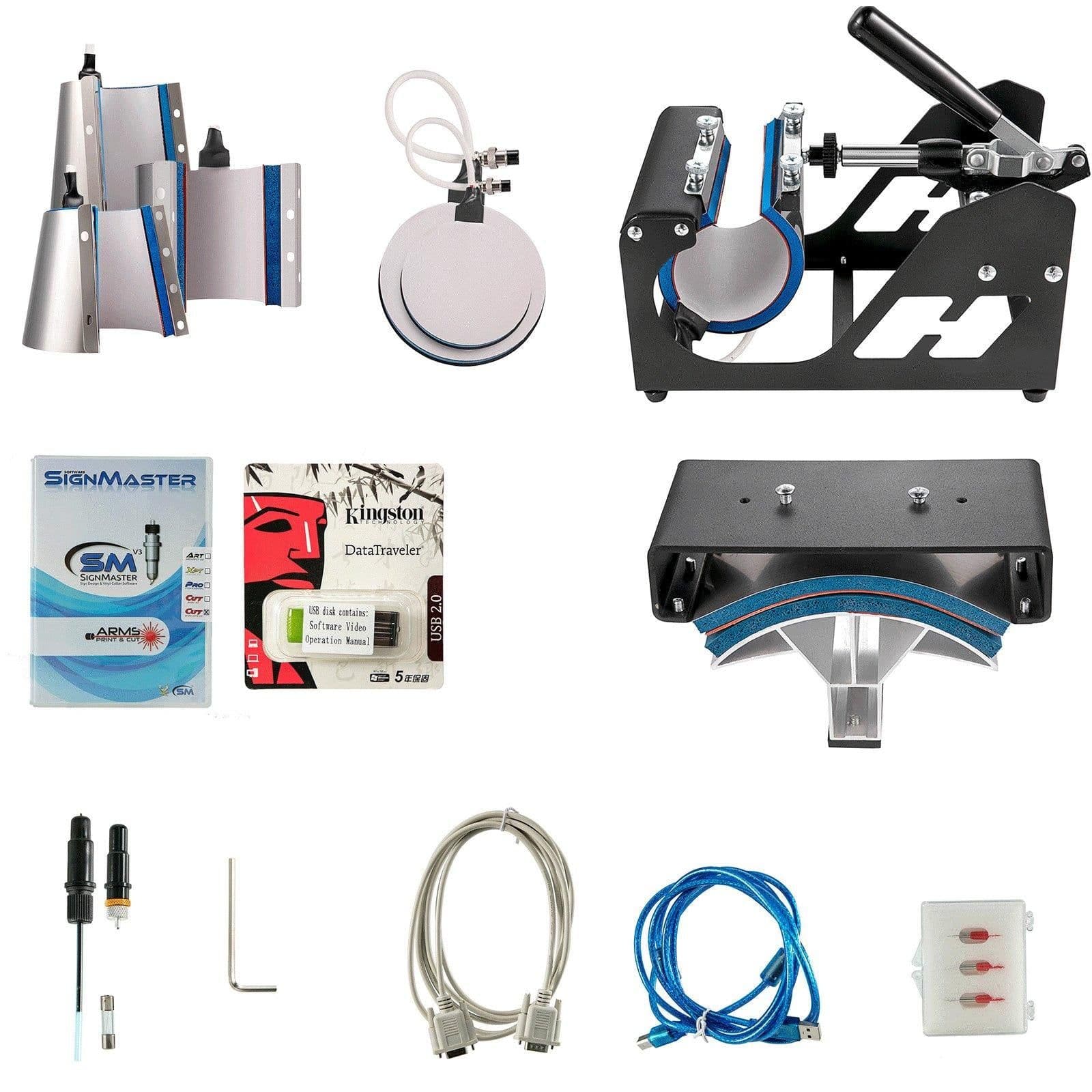 image-VEVOR 8-in-1 Heat Press 15"x15" & 53" Vinyl Cutter Plotter Bundle