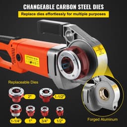 image-VEVOR Electric Pipe Threader, 2300W Pipe Threading Machine with 6 Dies 1/2"-2", 110V Hand-held Pipe Threader Machine with Copper Motor, Portable Electric Pipe Threading Kit with Carrying Case